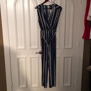 Blue and white striped jumpsuit